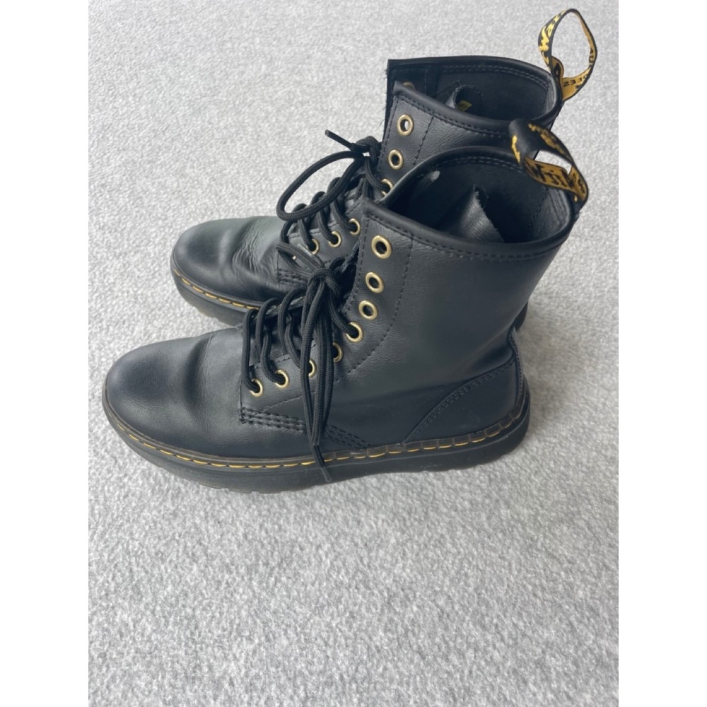 Dr. Martens Zavala Black Leather Lace Up Combat Boots Brass Eyelets US Women 6